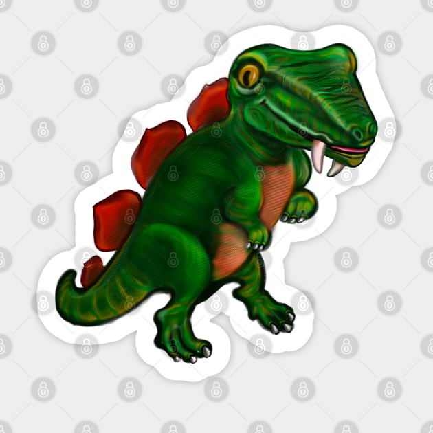 Dinosaur - green and orange dinosaur with sharp teeth fangs Sticker by Artonmytee